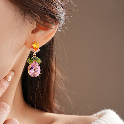Colorful Zircon Water Drops Leaf Necklace Trendy Earrings Suit