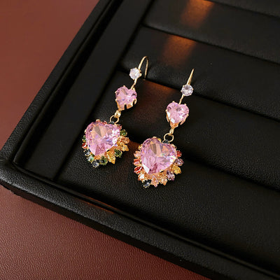Colorful Zircon Water Drops Leaf Necklace Trendy Earrings Suit