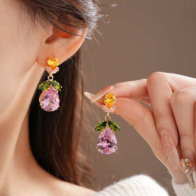 Colorful Zircon Water Drops Leaf Necklace Trendy Earrings Suit